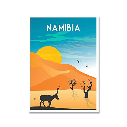 Voyage Animal Ville Affiche Vintage Paysage Toile Peinture Afrique du Sud Namibie Zambia Imprimer Mur Art Image for le salon(D,50x70cm No Frame)
