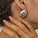 Minimalist Oval Disc Chunky Big Drop Stud Earrings for Women Stainless Steel Silver Plated Exaggerate Button Large Huggie Studs Earring Hypoallergenic Fashion Trendy Jewelry Gifts Her (Silver)