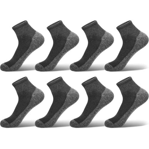 Ankle Socks for Men, Black Grey Cotton Crew Boot Socks Moisture Wicking Athletic Men for Hiking Running Cycling,8 Pairs