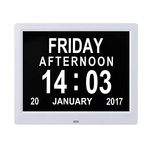 Digitale Kalender-Tagesuhr, automatisch dimmbares Display, großer, Nicht abgekürzter Tag und Monat mit 5 Alarm- und 3 Medikamentenerinnerungen für