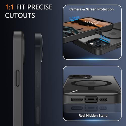 Image of GUAGUA for iPhone 13 Case iPhone 14 Case with Stand, Magnetic Cases with Foldable Invisible Stand Translucent Matte Back Slim Protective Shockproof Kickstand Phone Case for iPhone 13 /14 6.1 inch, Black