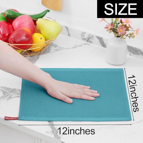 Image of Homaxy 100% Cotton Waffle Weave Kitchen Dish Cloths, Ultra Soft Absorbent Quick Drying Dish Towels, 12 x 12 Inches, 24-Pack, Lake Blue