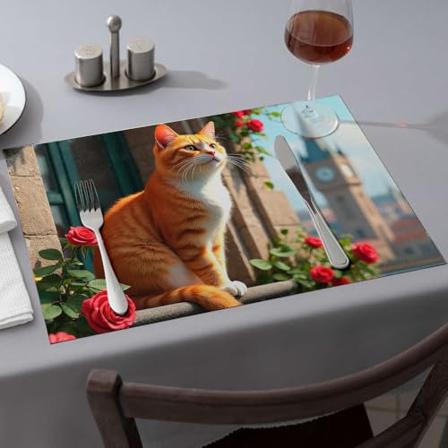 Sets de table rustiques chat roux : décorez votre table de balcon avec des roses romantiques - 2