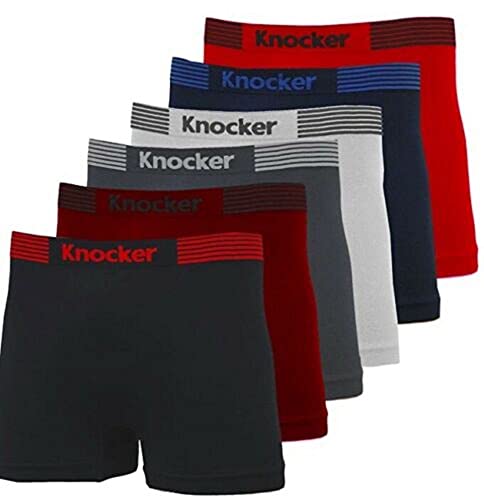 Knocker Men's 6-Pack Seamless Boxer Brief Athletic Compression Workout Underwear OS Waistband Stripes