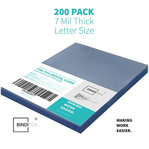 Image of Binditek 200 Pack 7 Mil Clear Presentation Covers for Binding, 8.5 x 11 Inches, Letter Size, Square Corners, Un-Punched, Office Supplies | Plastic Binding Covers, 8.5 inch x 11 inch Letter Size, Clear, Square Corners, Unpunched, Ideal for Business Reports and Proposals