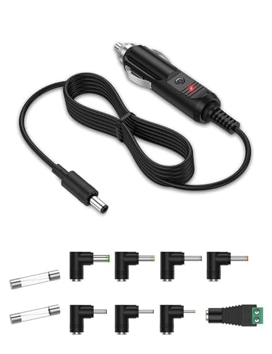 Cargador de Coche Lonnky 12V 2A 24W (5,5 x 2,1mm) Cable 2M y 8 Conectores, Universal para Bush, Sylvania (7/9/10 Pulgadas), Naviskauto, Reproductores DVD, Routers, GPS, Tabletas, Altavoces, Luces LED