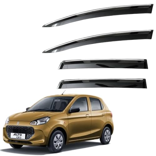 Image of CAR SAAZ Unbreakable Chrome Smoke Door Visor for Alto K10 Type 2 (2010-2014)| Premium Sun, Rain Wind Deflector Chrome Strip Side Door Rain Visor - Set of 4 Pcs