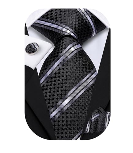 Image of Dubulle Mens Paisley Floral Silk Tie for Men Striped Necktie and Pocket Square Cufflinks Set Wedding Business