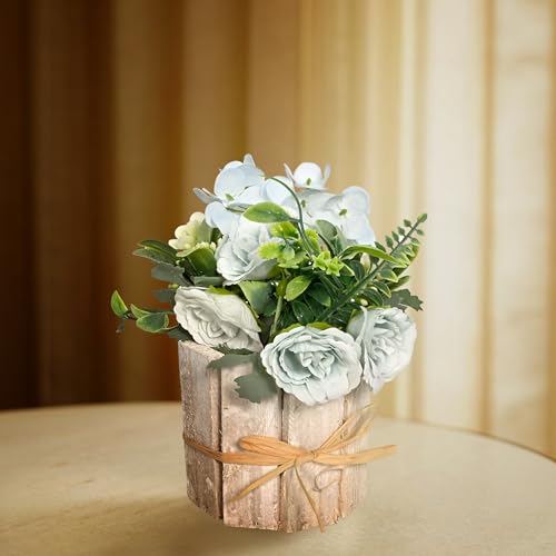 Image of Cortina Wooden Pot Maria Potted Plant | Home Decor Items for Living Room Balcony Kitchen Bedroom Office Table Top Decoration - White, 20X10 CM
