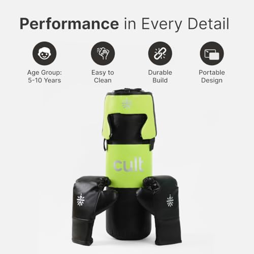 Image of Cult Kids Boxing Kit with Punching Bag, Gloves & Headgear - Durable PU Leather, Safe & Comfortable Training Set for Boys & Girls Ages 5-10 - Ideal for Fitness, Discipline & Fun - Green
