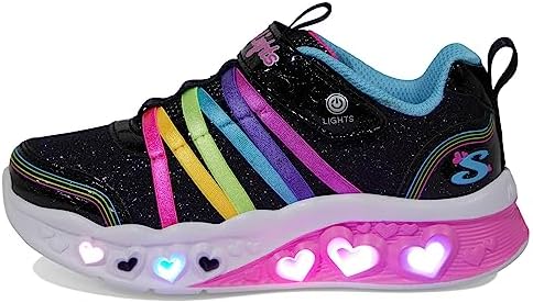 Skechers Kids Girls Flutter Heart Lights-Rainbo Sneaker, Black/Multi, 1 Little Kid | Image 3