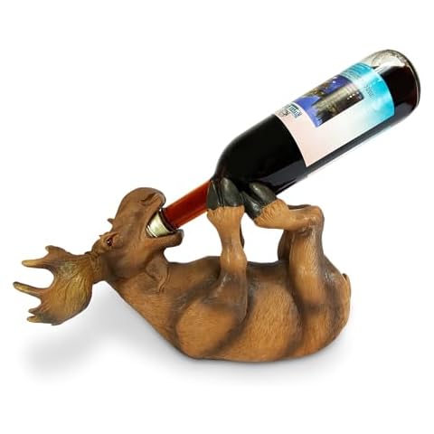 Rivers Edge Products Moose Wine Bottle Holder for 750ml Standard Wine Bottle, Hand-Painted Poly Resin Animal Kitchen Decor, Unique and Rustic Home Decor for Countertop or Wine Bar Cover