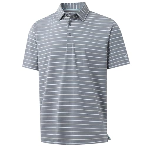 M MAELREG Golf Shirts for Men Short Sleeve Dry Fit Striped Performance Lightweight Moisture Wicking Collared Casual Golf Polo