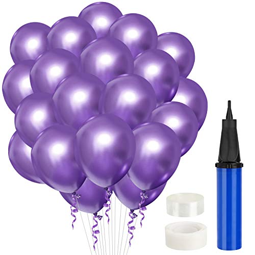 Gafild 60 Stück Luftballons Ballonpumpe Metallic-Luftballons Set,Ballon lila Latex Partyzubehör partyballon Ballons für Geburtstag Hochzeitsfest,abydusche Taufe Konfirmation Party Deko