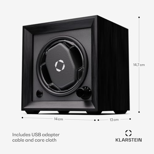 Image of Klarstein Brienz 6 Watch Winders - Quiet Watch Winder for 6 Watches, in Wood Look with 4 Rotation Modes & LED Lighting, Memory Foam Cushion, USB Operated