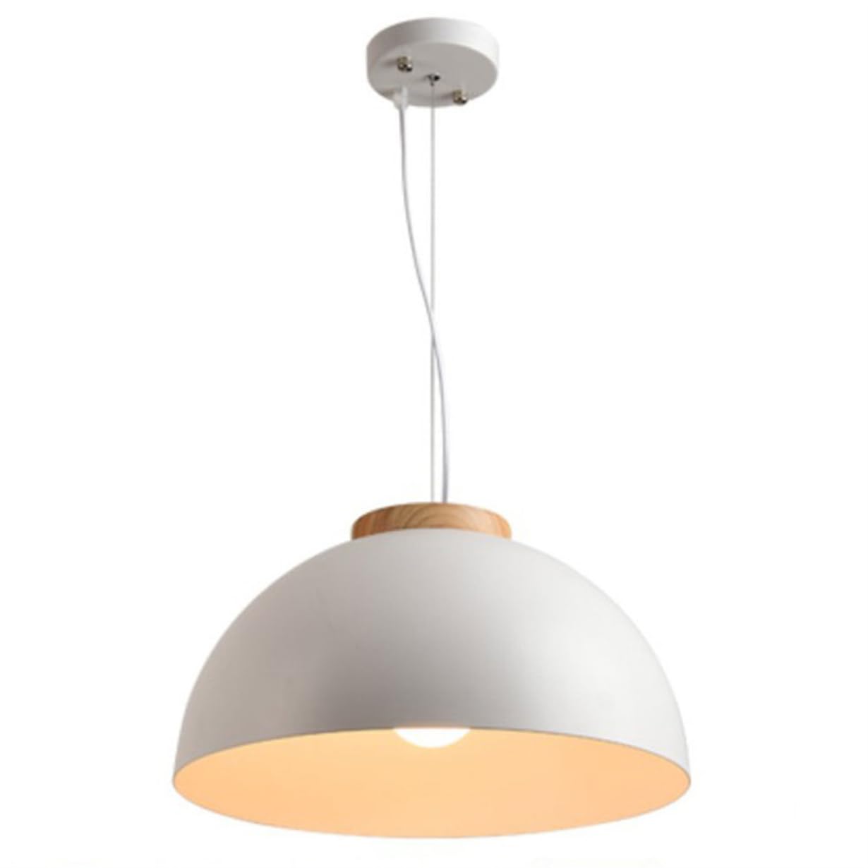 YGZPALH 15.7-inch White Scandinavian Style Pendant Light Modern Hanging Light for Dining Room - Solid Wood Accent Lamp Shade for Entryway Foyer Kitchen Bedroom Dome Lighting Fixtures