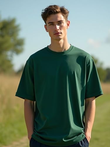 Image of Nobero 100% Cotton Oversized T Shirts for Men Stylish | Oversized Fit | Solid T Shirts for Men 180 GSM Combed Cotton | Round Neck Half Sleeve