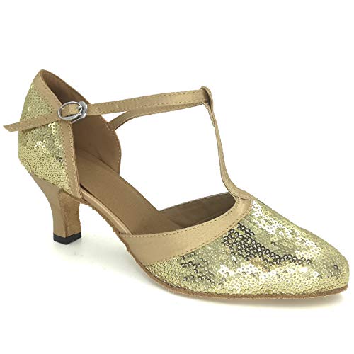 Pierides Women's Suede Sole Performance Sequins Ballroom Dance Shoes Latin Salsa Wedding Shoes,2