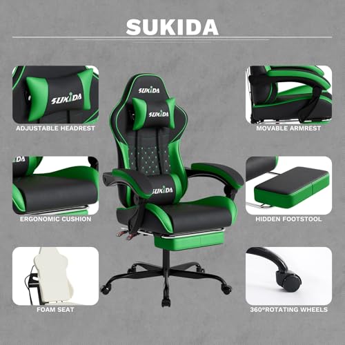 Image of Ergonomic Video Gamer Chairs Gaming Computer Chair Gamer Chairs for Adults Massage Lumbar Support Swivel Height Adjustable Headrest Backrest