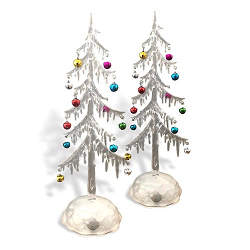 BANBERRY DESIGNS Light Up Acrylic Trees - Set of 2 LED Christmas Trees - Miniature Jingle Bell Ornaments Attached - Christmas Table-Top Display