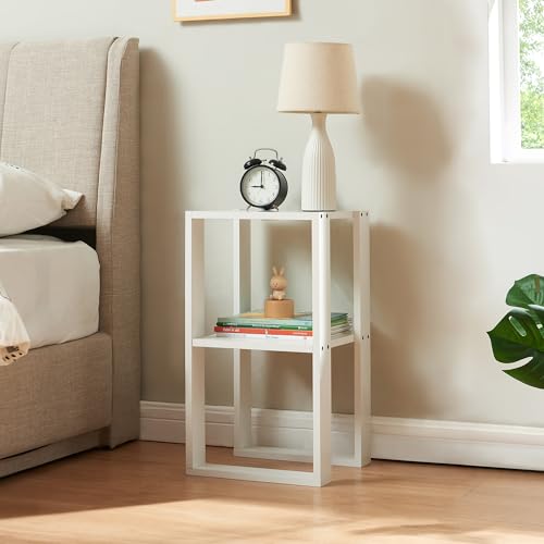 [en.casa] Mesa Auxiliar con Estante para Revistas Libros Mesa de Noche para Salón Dormitorio Aglomerado 55 x 30 x 30 cm Blanco