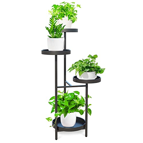 Yisancrafts Plant Stand 4 Tier Metal Indoor Outdoor Tall Corner Flower Pot Holder Stands Multiplel Planter Rack Display Shelves For Patio Living Room Balcony Office Tiered Plant Table, Black #TOP7