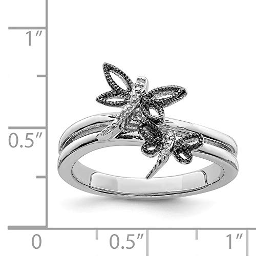 Sonia Jewels Sterling Silver Diamond Black Dragonfly Ring (2mm)2