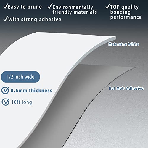 Image of Melamine Edge Banding, 1 /2 inch x 10ft roll of Veneer White Edge Banding Pre-glued, Real Wood Tape Banding for Cabinet Repair Furniture Restoration
