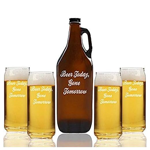Chloe and Madison"Beer Today Gone Tomorrow" Beer Amber Growler & Can Glasses, Set of 5