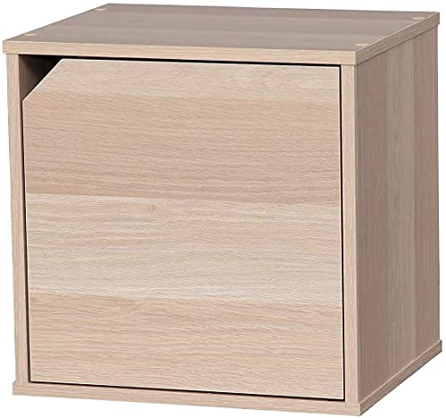 Iris Ohyama, Etagère, Cube de rangement, Petit meuble d'appoint, Porte Empilables, Solide, Bureau, Chambre, Salon - QR Box with Door - QR-34D - Marron clair