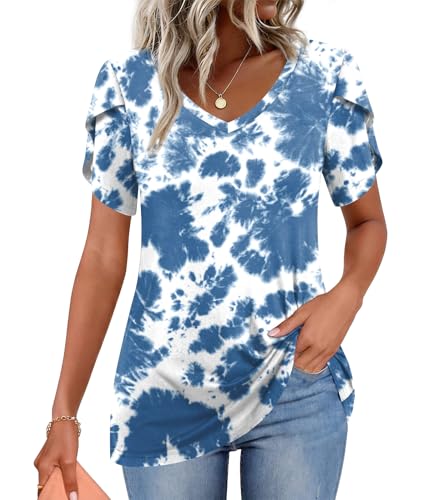 Image of CATHY 2026 Women Tops Summer Short Sleeve Tunic V Neck T-Shirts Loose Casual Floral Blouse S-4XL