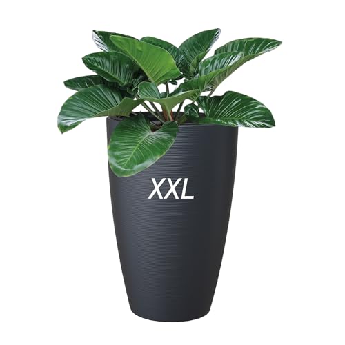 MELTOM Blumenkübel Blumentopf Pflanzkübel mit Herausnehmbaren Einsatz Rund horizontale Streifen (Anthrazit, XXL-58cm)