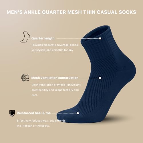 SERISIMPLE Men’s Bamboo Viscose Ankle Quarter Thin Socks Breathable Soft Summer Mesh Design, Anti-Odor Casual Dress 5 Pairs2