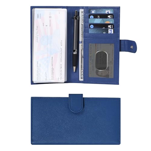 Image of Oak Leathers Checkbook Cover Slim Minimalist For Men with RFID Blocking Credit Card Holder Wallet (Royal Blue)