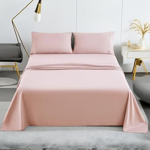 Mohap Soft Bed Sheet Set 4 Pieces Double Brushed Microfiber Fade Resistant Easy Care King Pink Cover