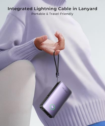 Image of Portable Charger Power Bank - Laptop Battery Pack 65W AC Plug GaN 25000mAh Built in Cable USB C Phone Fast Charging Compatible with iPhone 16 15 14 13 12 11 X iPad MacBook Samsung (Purple)