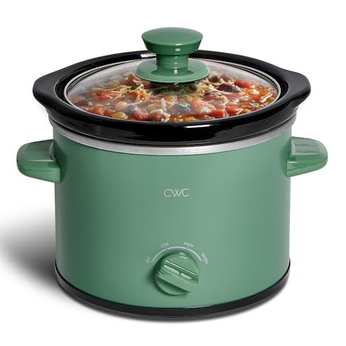 COOK WITH COLOR 2QT Mini Electric Round Slow Cooker - Adjustable Settings, Removable Stoneware Pot, Tempered Glass Lid, Dishwasher Safe, Cool-Touch Side Handles, Dark Sage