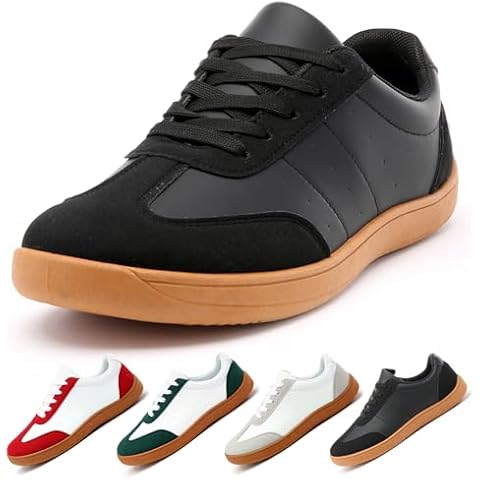 AIMINUO Women's Men's Classic Leather Sneakers Comfy Breathable Casual Walking Shoes Fashion Soft Lace-up Sneaker Black Size 13 Women/12 Men Cover