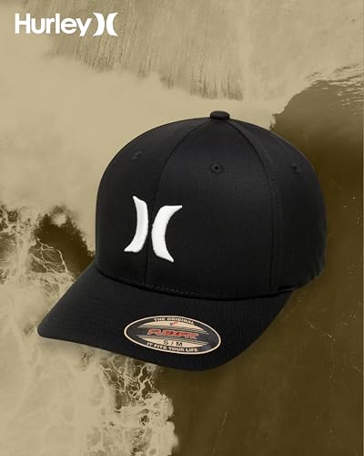 Image of Hurley Mens Textured Fitted Baseball Cap, Moisture Wicking, Curved Brim