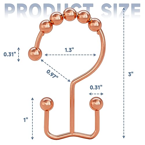 Image of Titanker Shower Curtain Hooks Rings Rust Resistant Metal Double Glide Shower Hooks Rings for Bathroom Shower Rods Curtains, Set of 12 Hooks - Rose Gold