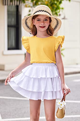 Image of Arshiner Girls Shirts Ruffle Short Sleeve Summer Cute Casual Crewneck Tops Blouse Tee