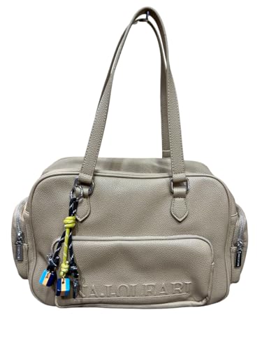 DESIGN ELEGANTE: Borsa a mano in ecopelle color tortora con design contemporaneo e finiture metalliche, perfetta per uno stile raffinato e versatile