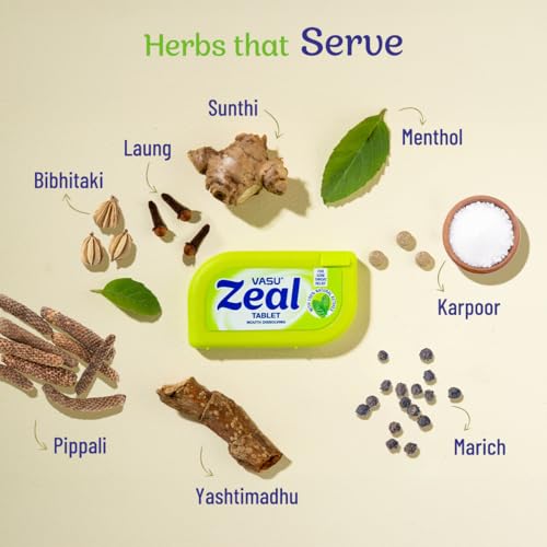Image of Vasu Zeal Mouth Dissolving Tablets 50N (Pack of 6) | Sore Throat Aid | Quick Relief from Cough & Throat Irritation | Helps Combat Bad Breath | All Natural Actives | No Added Sugar