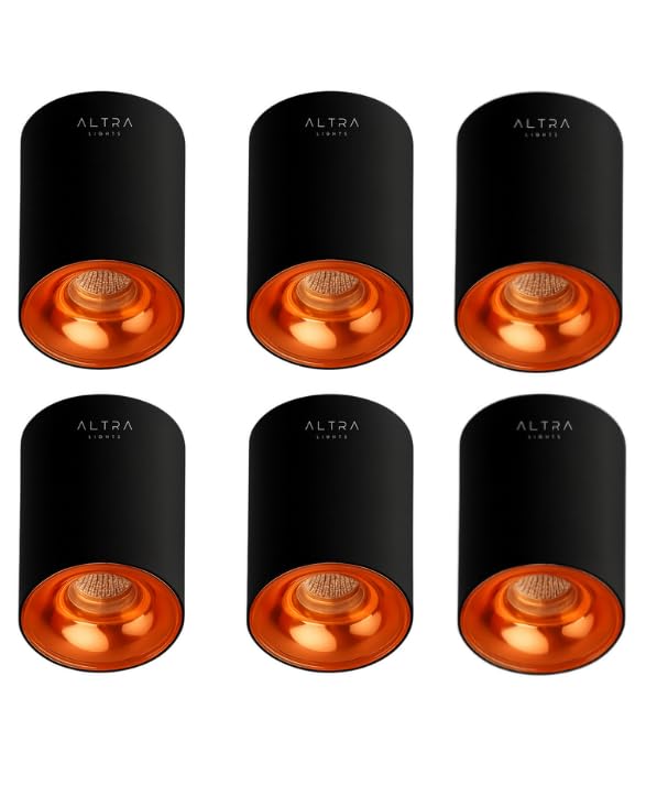 Image of 12W COB LED Surface Mounted Cylinder Downlight | Spotlight for False Ceiling & Wall | for Living Room, Office Roof | Natural White, Aluminium Black & Rosegold Reflector | Pack of 6