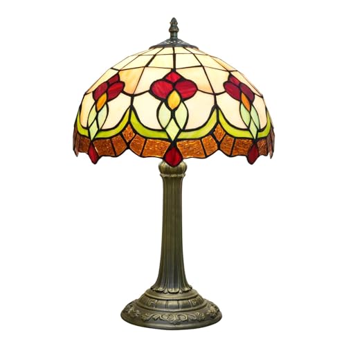Tiffany Lamp Red Tuilp Stained Glass Table Lamps Vintage Led