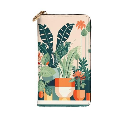 Cartoon Small Green Plant Picture Leather Long Clutch Wallet for Fashionable Girls and Women - Durable, Stylish, and Functional, Black, One Size2
