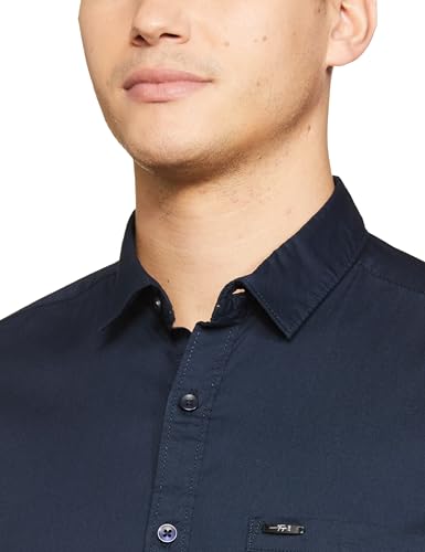 Image of The Indian Garage Co Men Slim Fit Solid Full Sleeves Spread Collar Casual Shirt