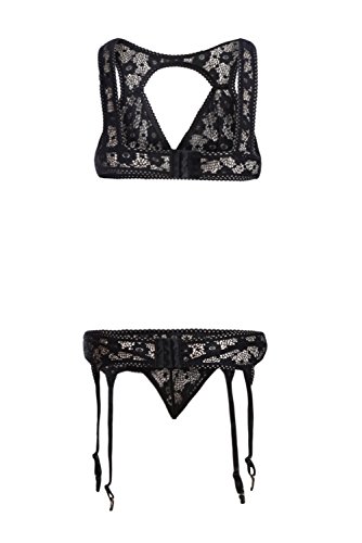 Women Harness Lace Lingerie Set Skirt 3 Pieces Bralettes And Garter Belt Black M #TOP3