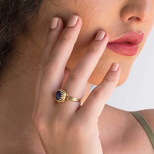 14k Gold Plated Over 925 Sterling Silver Lapis Lazuli Ring - Vintage Style December Birthstone Blue Gemstone Sizable Ring - Classic Handmade Jewelry Gift For Her - Adjustable Dainty Promise Ring2
