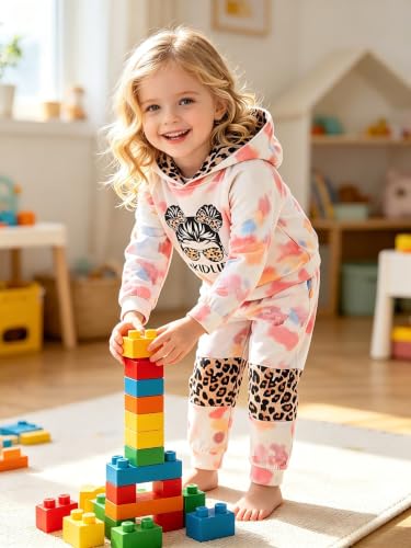 Image of Kid Toddler Girl Clothes - Tie Dye Hoodie Sweatshirt Girl Outfits Pullover Jogger Hooded Sweatpant Set